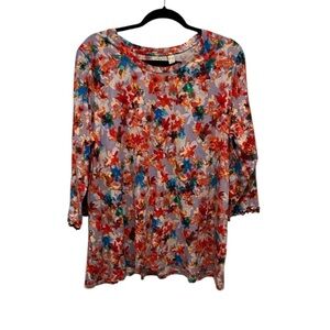 LOGO by Lori Goldstein QVC multi color floral 3/4 sleeve top size 1X